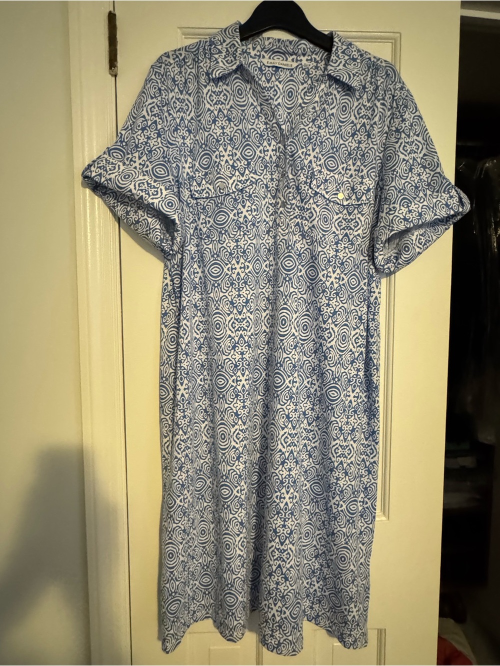 Blue Patterned Short-Sleeve Women’s Dress